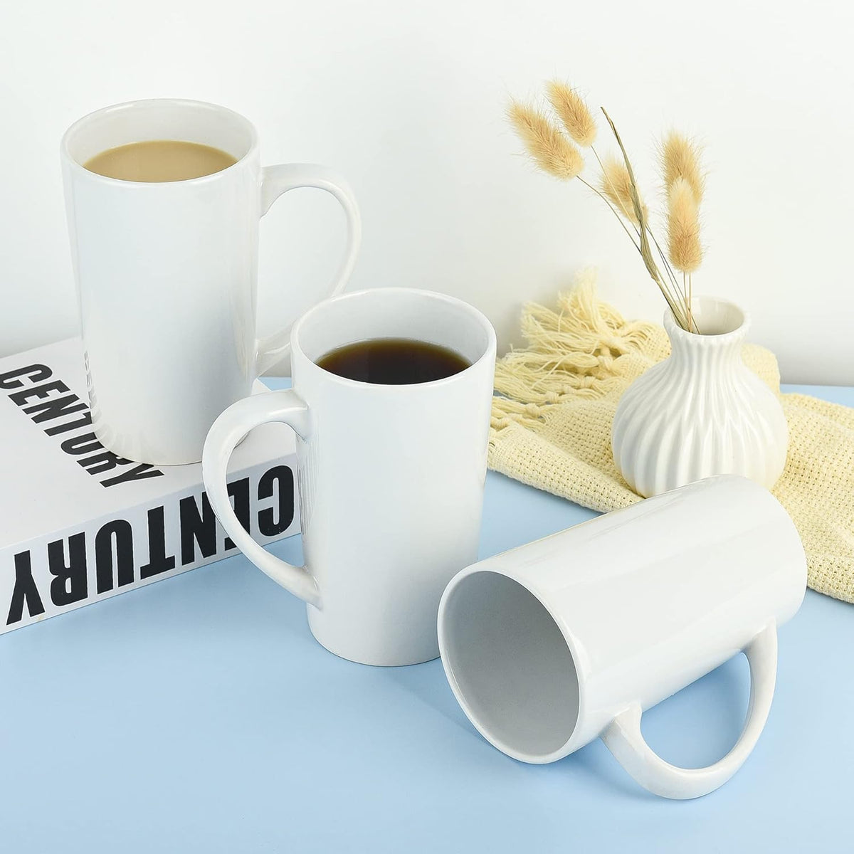 22oz white Super Large tall Ceramic Coffee Mugs Large Handles Set of 4