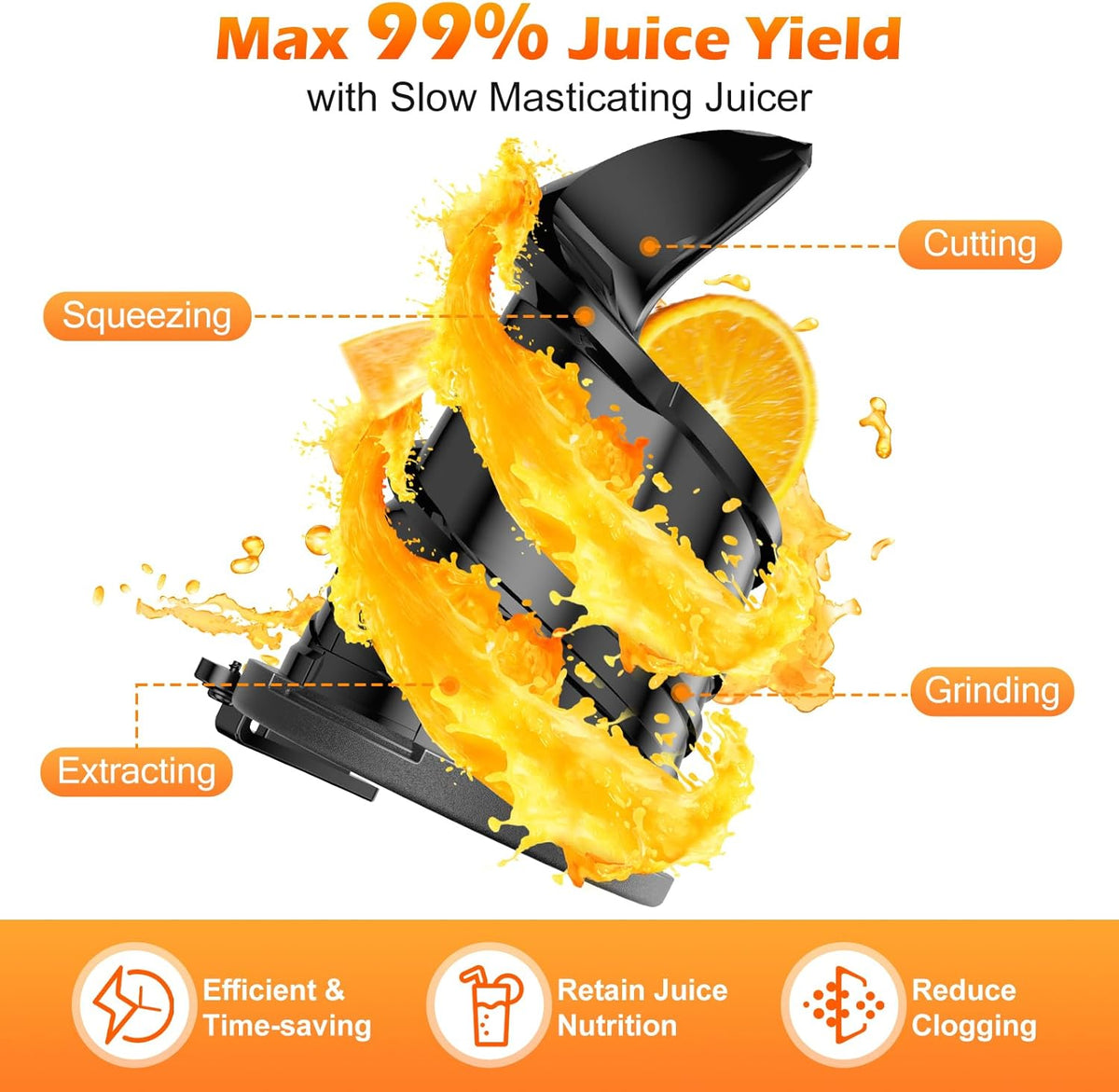 Juicer Machines with 5.8" Large Feed Chute, Cold Press Juicer For Whole Vegetables and Fruits, 400W Professional Slow Masticating juicer Easy to Clean for Batch Juicing (Titanium Gray)