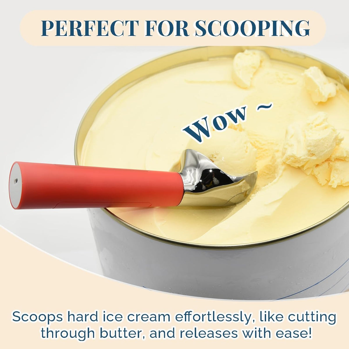 Heated Ice Cream Scoop Rechargeable, Electric Warming Ice Cream Scooper with LED Display, Heats to 158°F for Hard Ice Cream, Easy for Seniors & Kids, IP67 Waterproof (Red, 2 oz)