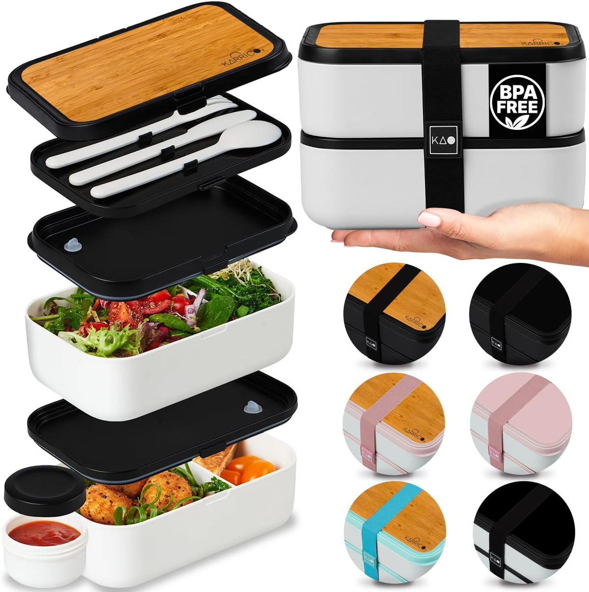 Double Premium Bento Box Adult, 67 fl oz BPA-Free - Cream Stackable Lunch Box with Leak-Proof Lids & Dividers, Perfect for Meal Prep, Lunches & Portion Control