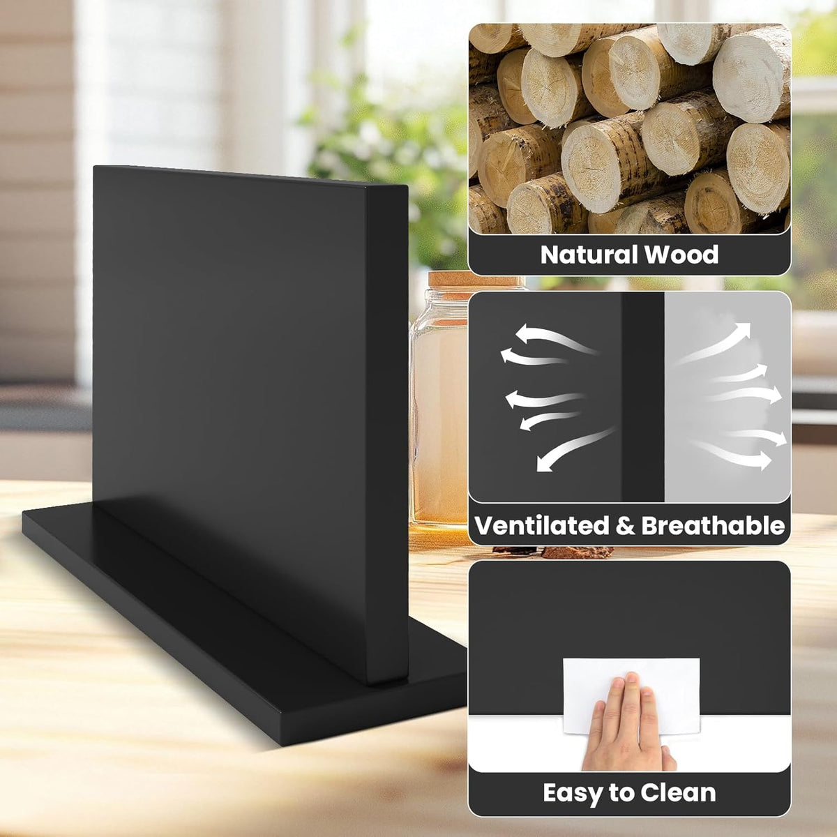Black Magnetic Knife Holder, Double-Sided Magnetic Knife Block Universal Multi-function Display Rack for Kitchen Counter