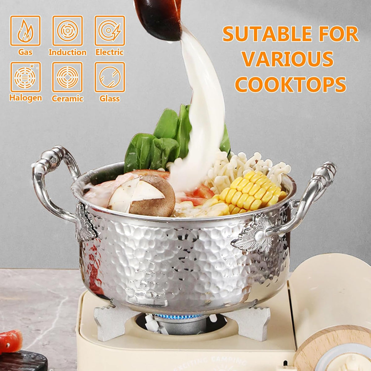 Stainless Steel Stock Pot with Visible Lid for Pasta, Soup, Spaghetti, Nonstick Thick Bottom Stockpot, Induction Pasta Pot Compatible with All Cooktops, Dishwasher Safe,4SETS