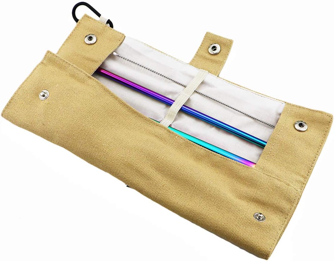 Gugrida Reusable Travel Utensils, 7 Piece Portable 304 Stainless Steel including Knife Fork Spoon Chopsticks Cleaning Brush Straws Portable Pouch, Eco-friendly Camping Silverware Set, Dishwasher Safe