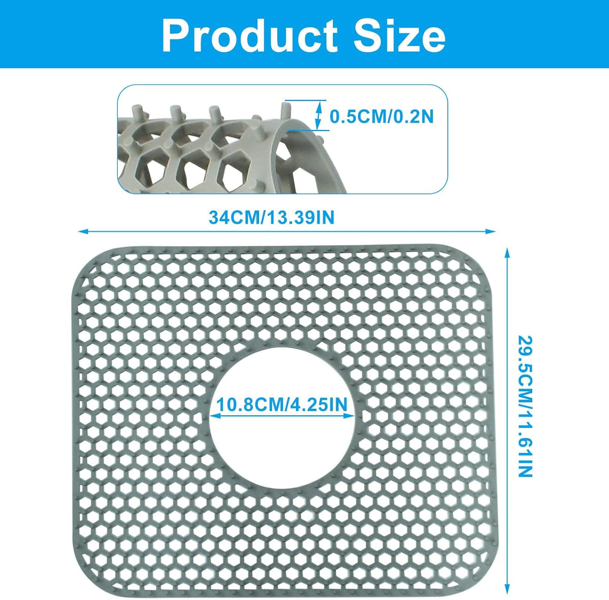1 Pcs Folding Sink Mat Kitchen Protector, Grey Center Drain Heat Resistant Silicone Mats Non-slip , for Kitchen Stainless Ceramic Sinks Households