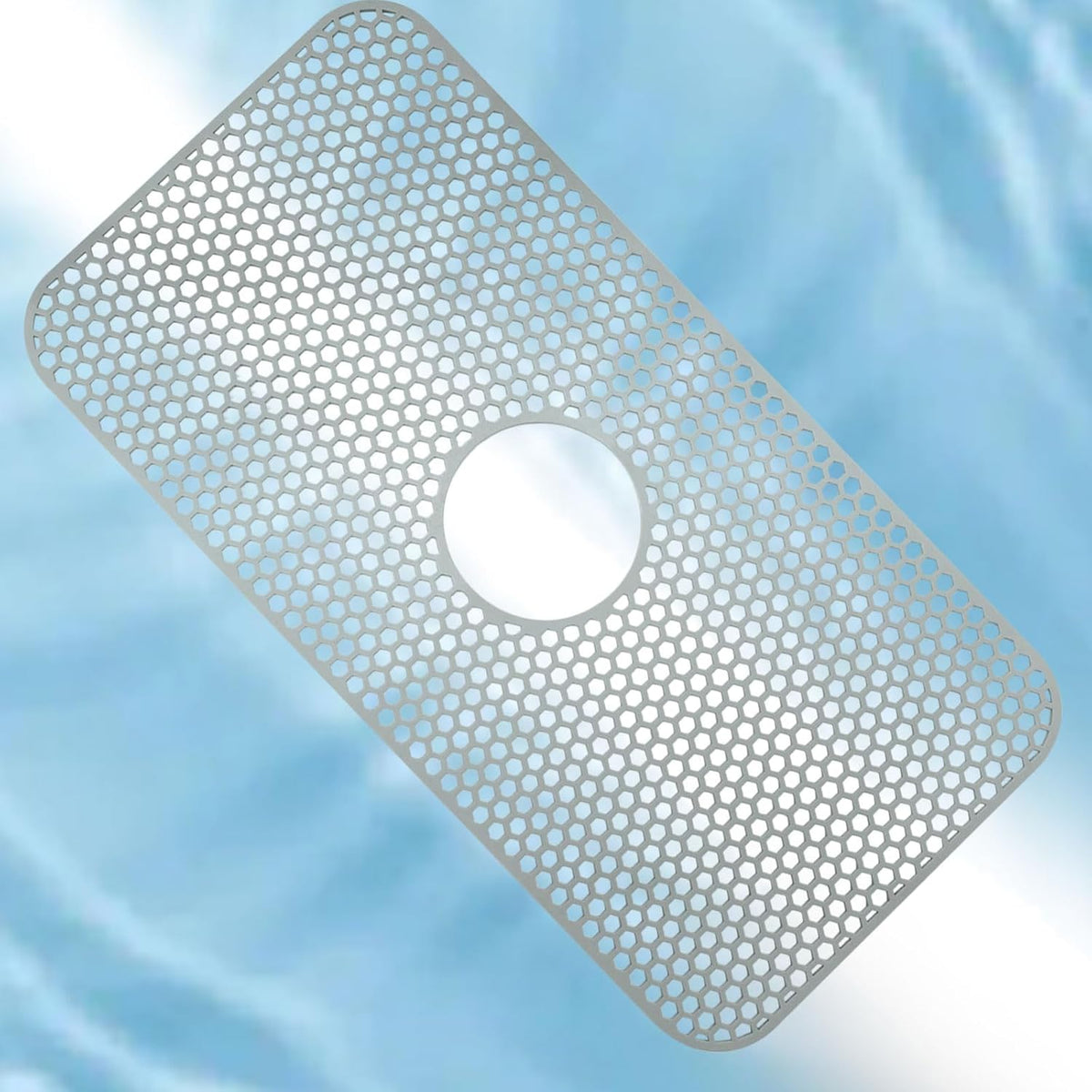 1 Pack Silicone Sink Mat, Center Drain Non-slip Sink Protectors Large Kitchen, Heat Resistant Mat Liner for Farmhouse Stainless Steel Porcelain Bottom