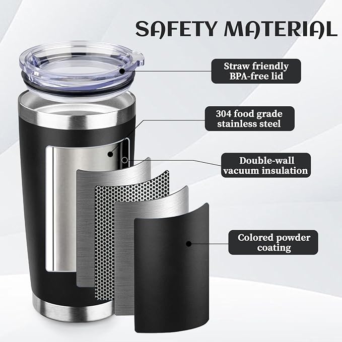 StarSpeed 20oz Tumbler Bulk with Lid, Stainless Steel Insulated Tumblers Double Wall Vacuum Insulated Travel Mug, Powder Coated Coffee Cups for Hot and Cold Drinks(Black,8)
