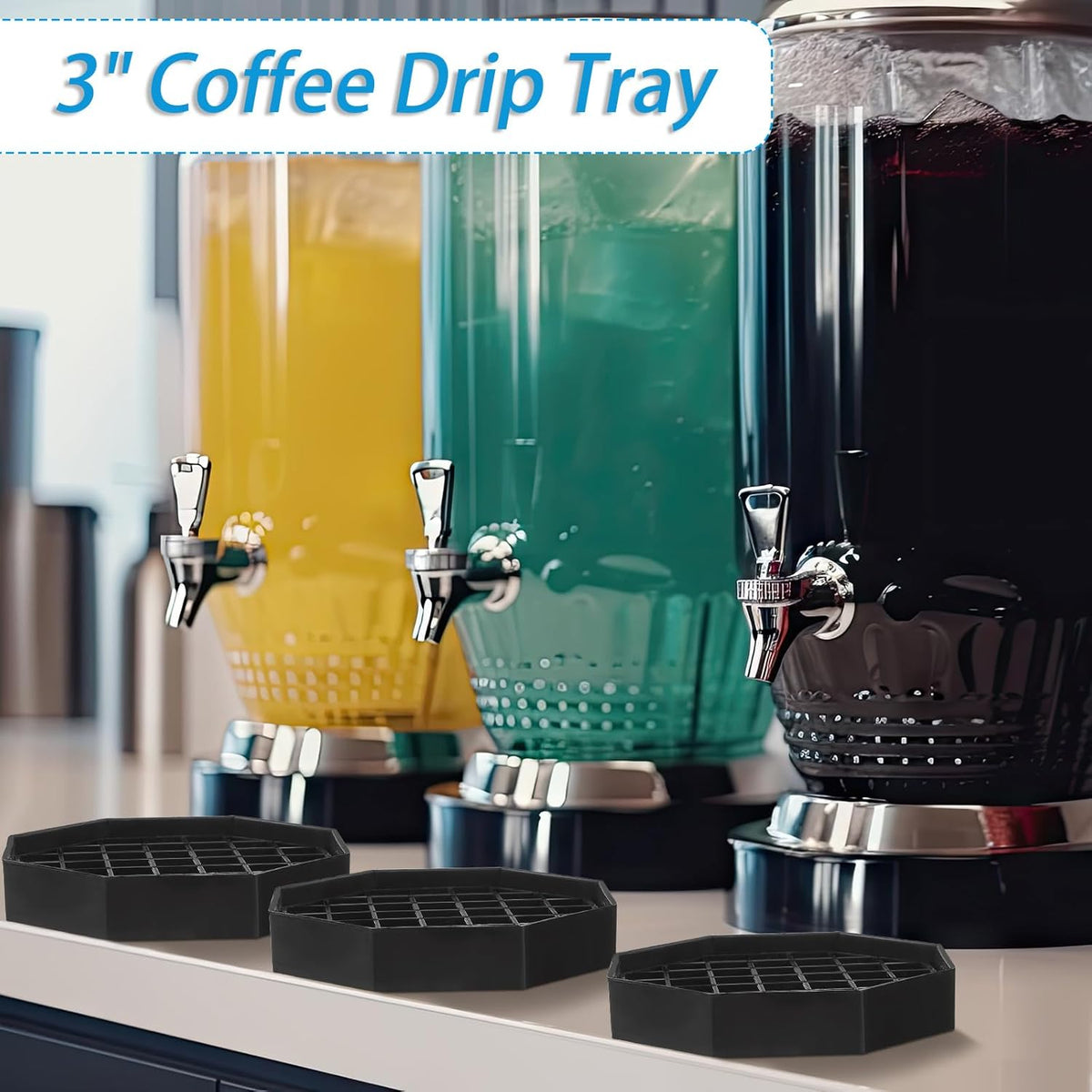 Suclain 8 Pcs 4 Inch Coffee Drip Tray Black Plastic Octagon Coffee Countertop Drip Coaster with Honeycomb Grid for Drink Tea Wine Beverage Dispenser