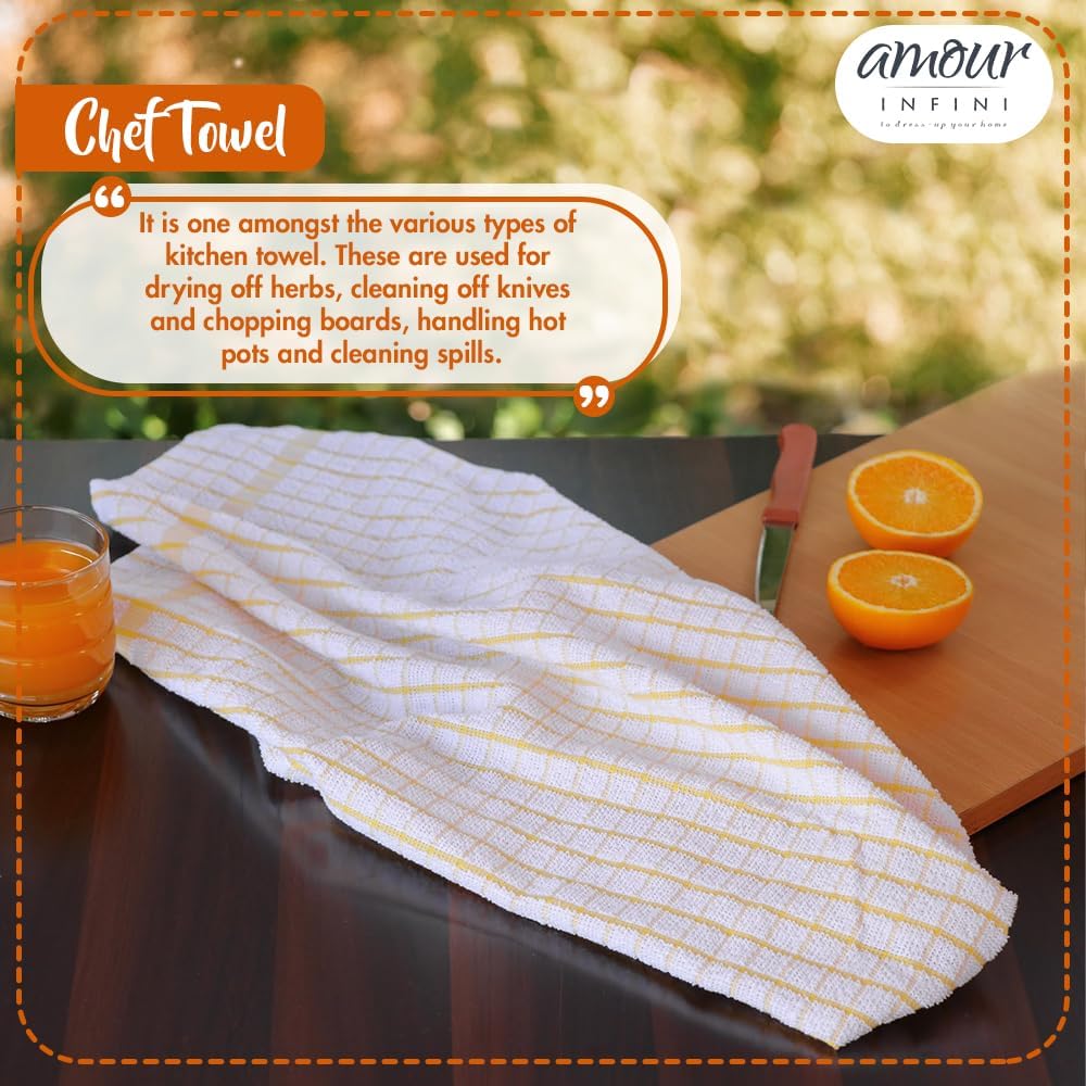 AMOUR INFINI Kitchen Towels Set of 4 - Highly Absorbent, Super Soft Terry Cotton 20x28 Inch Dish Towels with Hanging Loop - Hand & Tea Towels for Cleaning & Drying Dishes (Yellow)