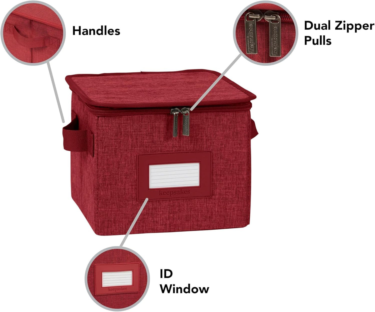 Covermates Keepsakes Dish Storage Box - Stackable, Reinforced Handles, China Storage, Red Heather