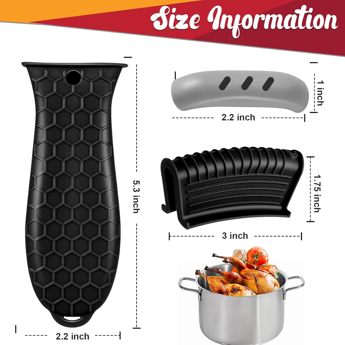 2 Pcs Cast Iron Handle Cover, Silicone Hot Handle Holder, Heat Resistant Cast Iron Skillet Covers Potholder for Frying Pans and Griddles Kitchen Supplies