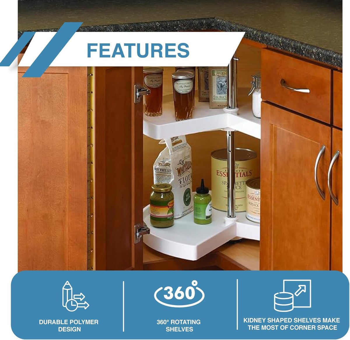 KV Lazy Susan Kidney Shaped 2 Polymer Shelves 24" (Set) White