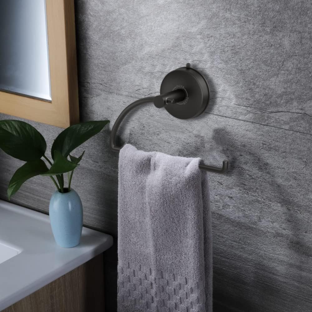 DGYB Suction Cup Hand Towel Ring Black Hand Towel Holder for Bathroom Wall SUS 304 Stainless Steel Kitchen Towel Hanger