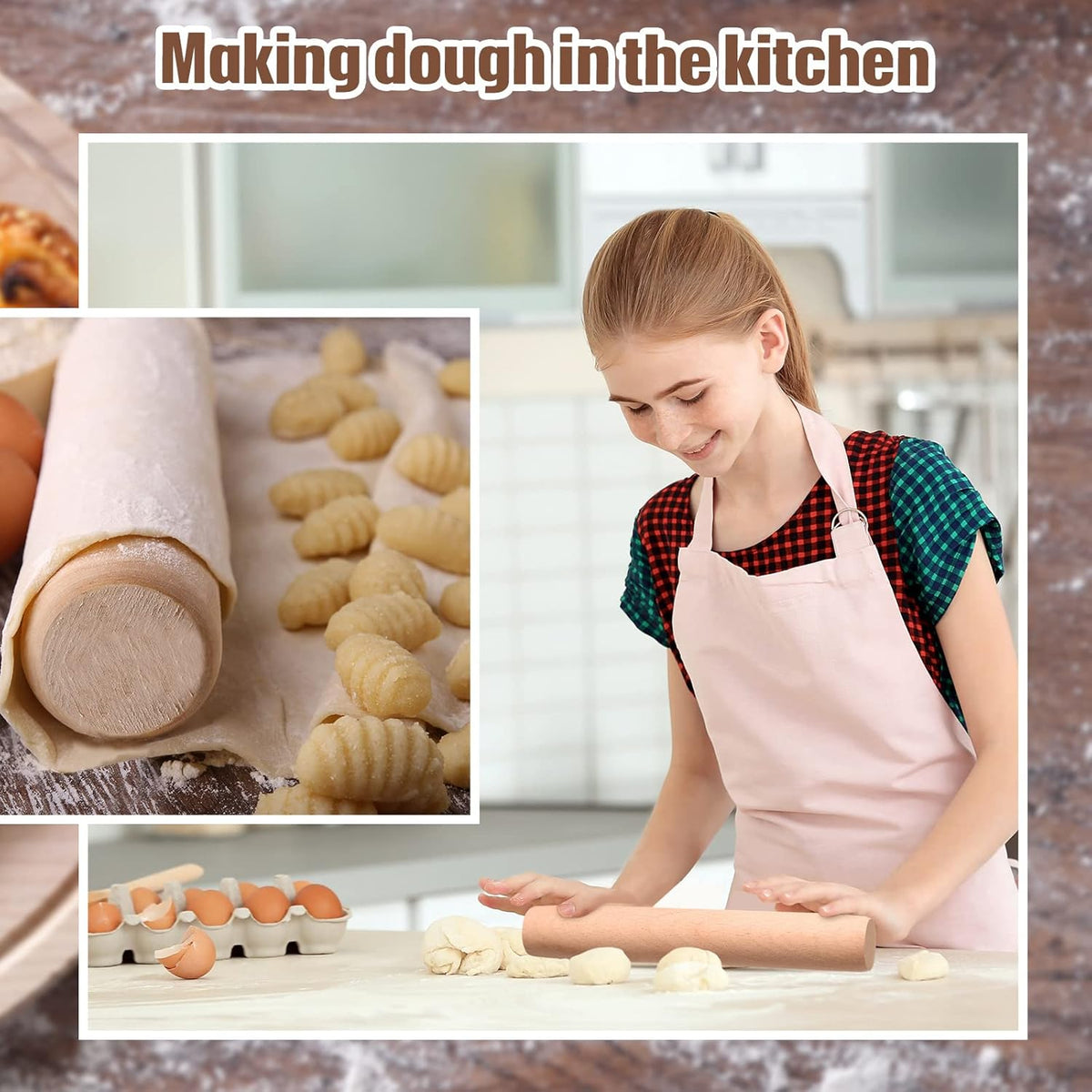 Small Wooden Rolling Pin, Dumpling Dough Roller Wooden Mini Rolling Pins Kitchen Utensil Tool for Fondant, Pasta, Bread, Pastry, Cookies, Pizza, Pie, Cylinder Style, 6.3 Inch (10 Pieces)