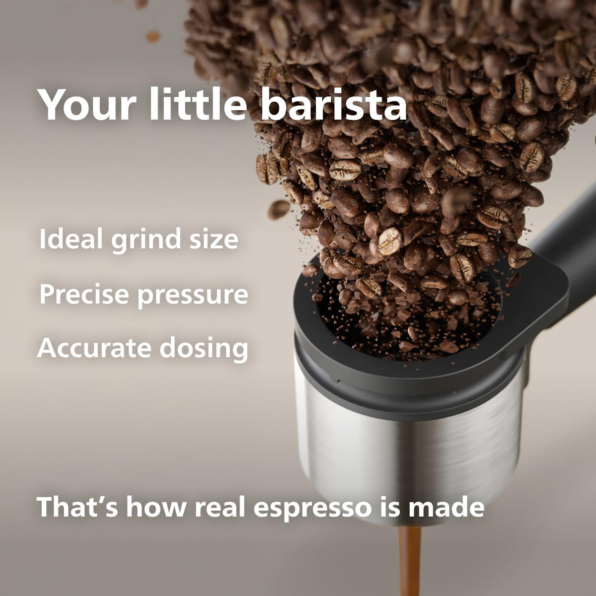 Philips Baristina Espresso Machine, Grind, Tamp & Brew Coffee Beans in One Swipe, Compact, 16 Bar Pump Pressure, Automatic Grinder, Black with Black Portafilter (BAR300/60)