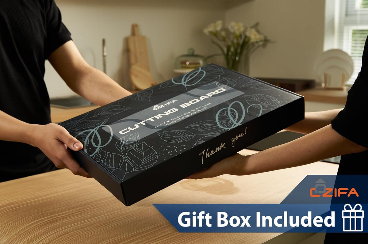 American Dark Walnut Wood Cutting Board 17"x12"x1.6" for Kitchen with Juice Groove, Inner Handles, Gift Box Packaging and End Grain Butcher Block Finished with Linseed Oil, Beeswax & Lemon Oil