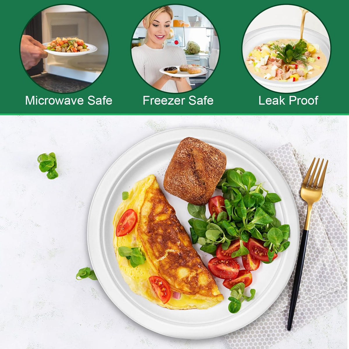 Disposable Paper Plates 9 inch, 200 Pack White Paper Plates Bulk, Eco Friendly Biodegradable Compostable Plates, Sturdy Dinner Paper Plates Heavy Duty for Party Wedding