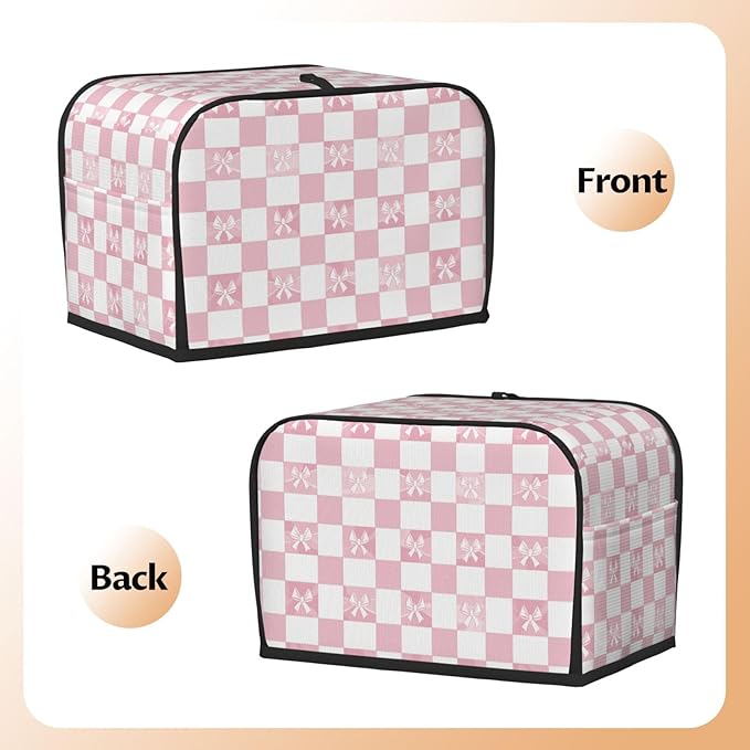 Toaster Cover 2 Slice Pink Check Bow Pattern Kitchen Small Appliance Covers with Pockets Dust and Fingerprint Protection