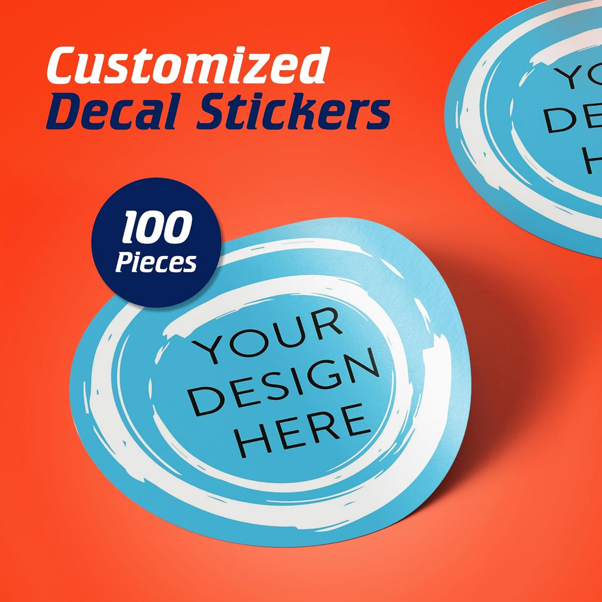 100 Custom Vinyl Stickers - Upload Your own Image, Text, Design, Logo - Personalized Logo Labels for Handmade, Packaging, Bottle, Jars, Candle, Brand Stickers (Blue Swirls, 2x2)