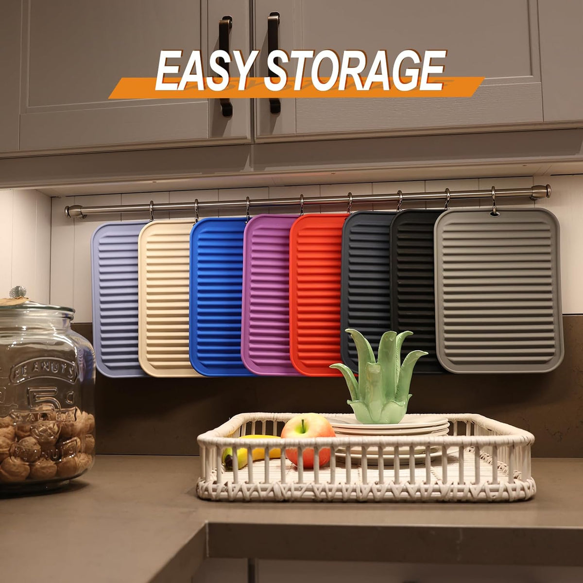 Joyhalo 4 Pack Silicone Trivets for Hot Pots and Pans,480℉ Heat Resistant Trivets for Hot Dishes,Hot Pads for Countertop,Kitchen Potholders,Blue