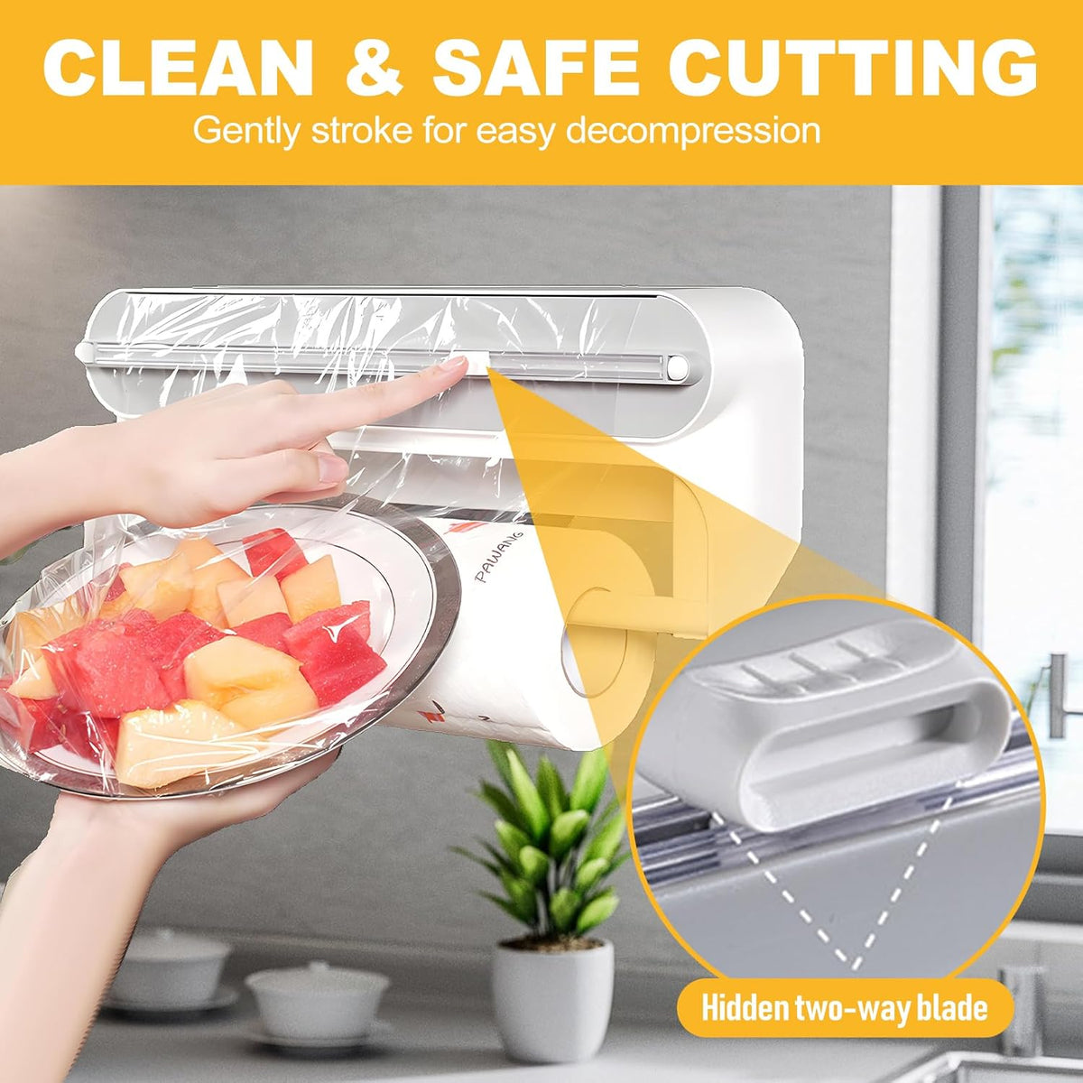 2 in 1 Kitchen Organizer with Cutter, Aluminum Foil & Plastic Wrap Dispenser, Paper Towel Holder
