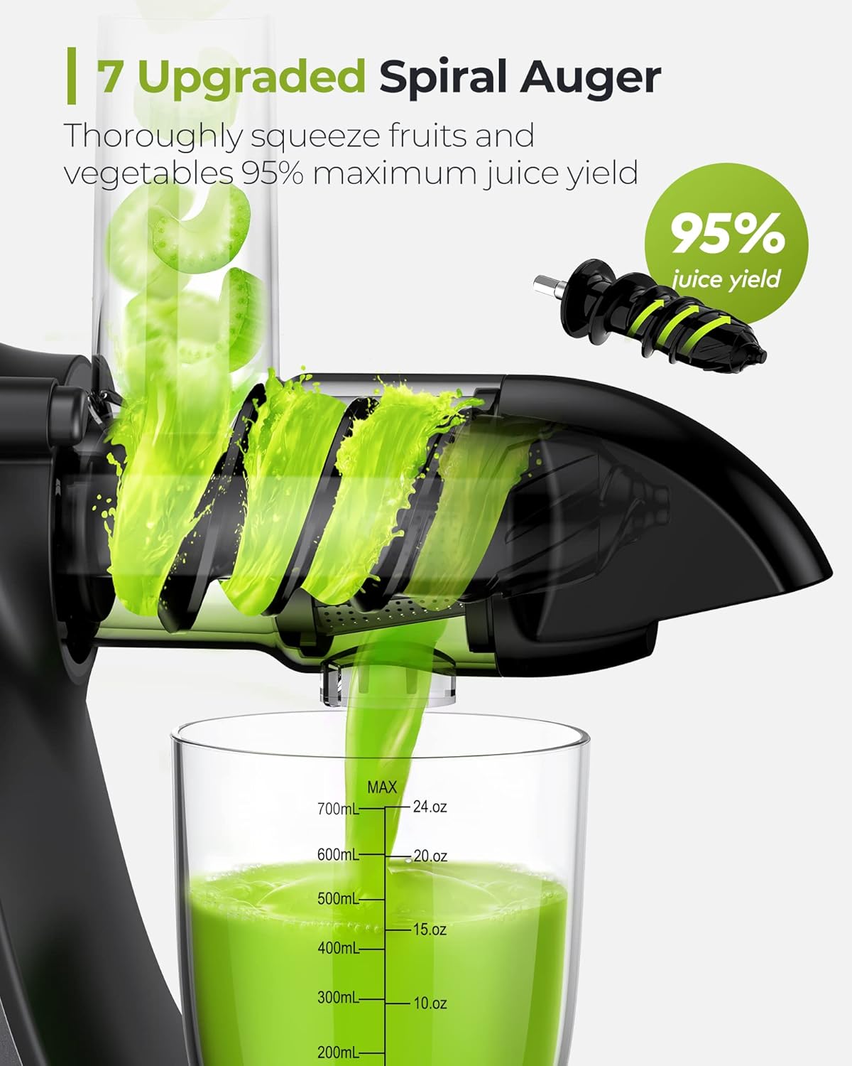 Jocuu Slow Masticating Juicer with 2-Speed Modes - Cold Press Juicer Machine - Quiet Motor & Reverse Function - Easy to Clean Juicer Extractor - Juice Recipes for Fruits & Vegetables (Black)
