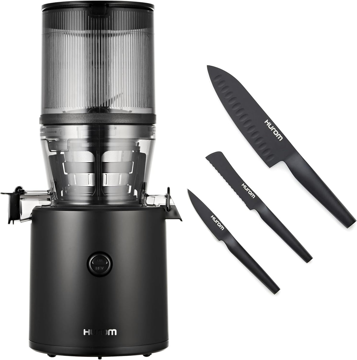 Hurom Black H320 Slow Juicer with German Steel Knife Set, Self-Feeding Cold Press Juice Machine, Corrosion-Resistant and Non-Stick Coated Blades, High Yield, BPA Free (500ml/ 16oz)