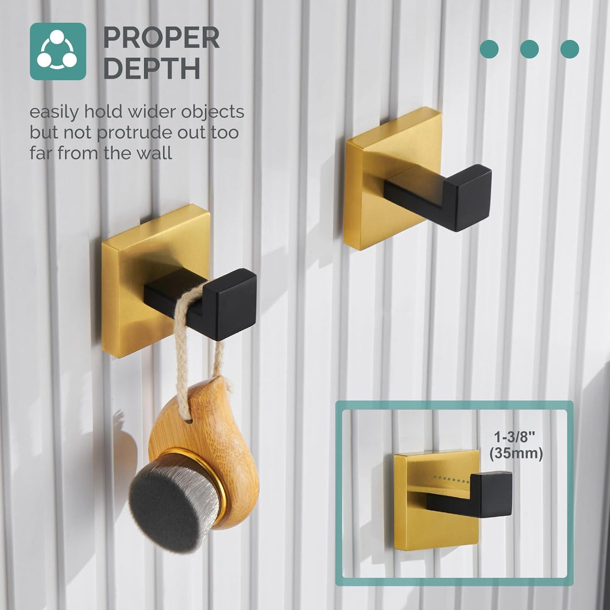 Angle Simple Towel Hook Black & Gold 2 Pack, 304 Stainless Steel Coat Hook, Robe Hook Bathroom