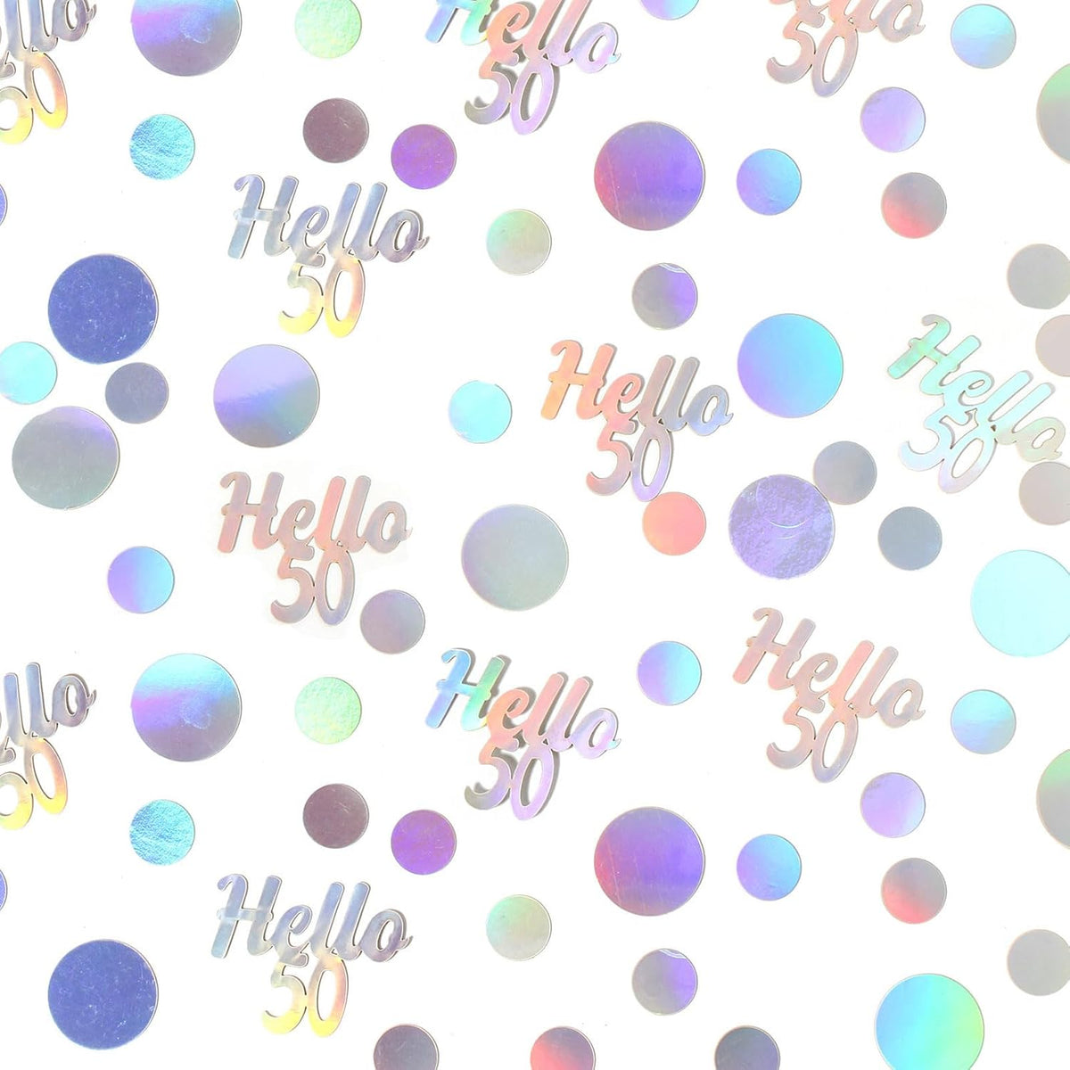 Hello 50 Birthday Confetti for Table Iridescent Circle Happy 50th Birthday Party Decorations for Women Fifty Years Old Birthday Tables Scatter Party Confetti Wedding Anniversary Decor 300PC