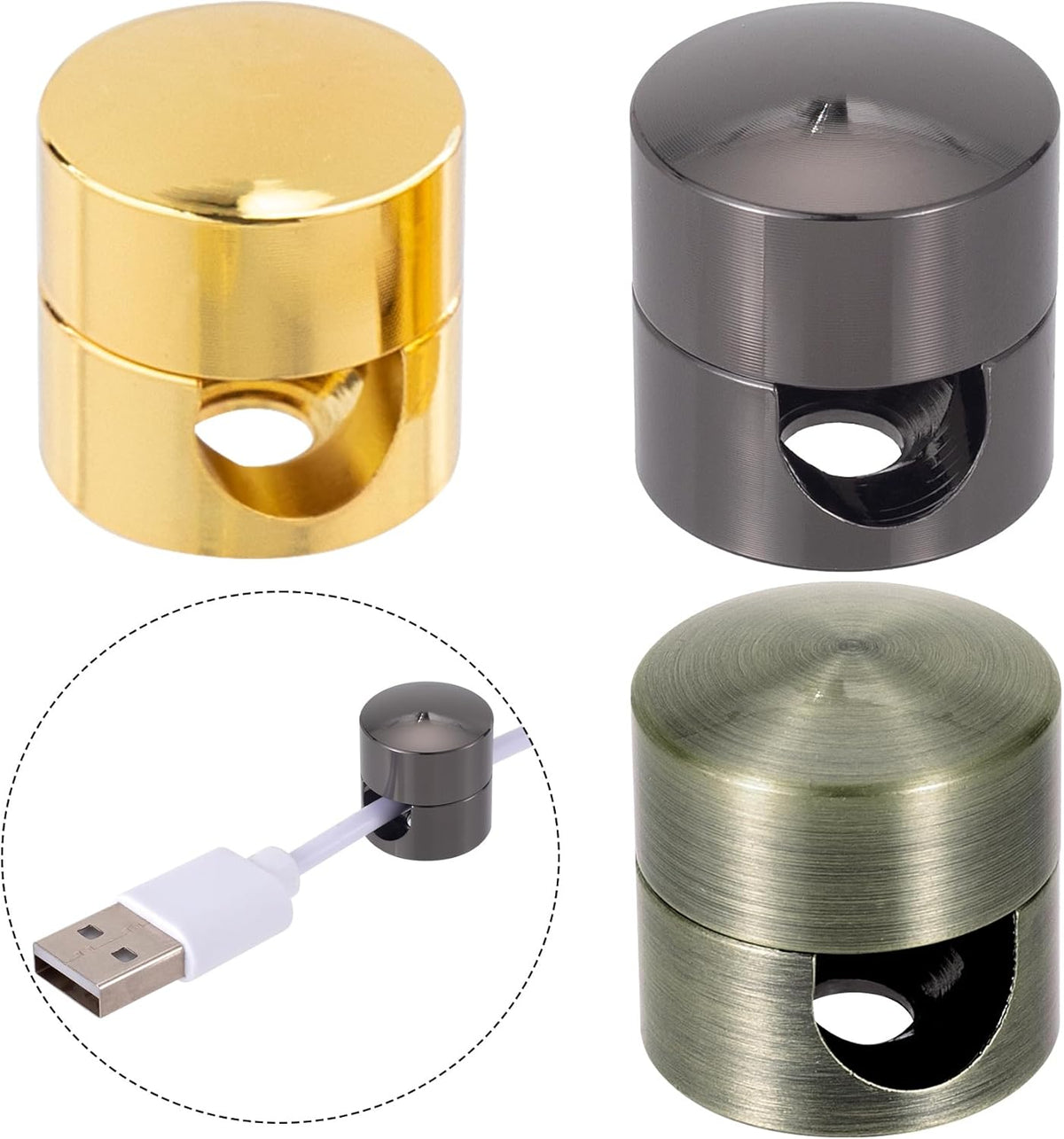 3 Sets Charger Holders for Cords, Gold/Silver/Antique Copper Adjustable Cable Anchor Holders, Adhesive Metal Cord Clips, Cable Management Wire Organizers for Desk, Office, Nightstand
