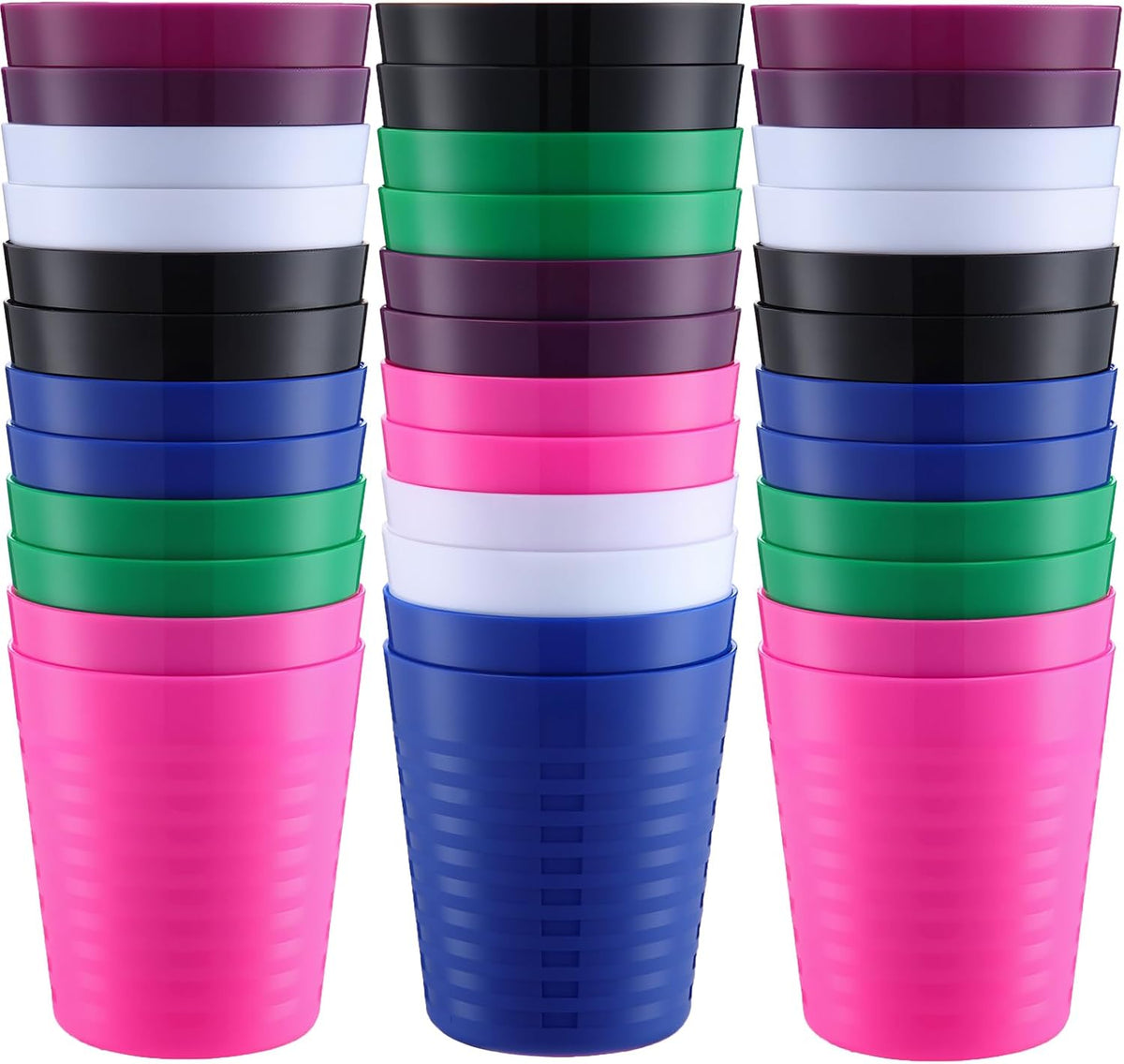 Eccliy 36pcs Kids Cups 8 oz Unbreakable Plastic Stackable Juice Reusable Tumblers Bulk Plastic Drinking Cups for Toddlers Baby Kids, Dishwasher Safe, 6 Colors(Classic color)