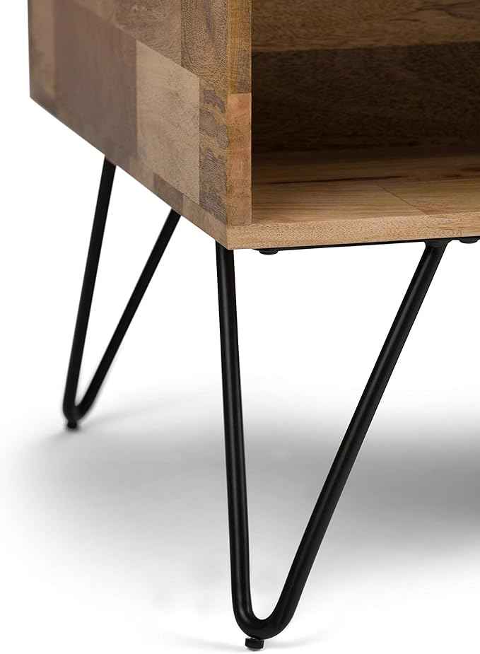 SIMPLIHOME Hunter Lift Top Coffee Table - 48 inch Wide Solid Mango Wood and Metal Industrial Cocktail Table in Natural, Functional Living Room Table with 2 Storage Cubbies and Hairpin Legs