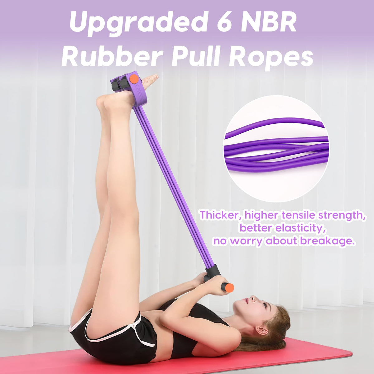 Pedal Resistance Band with Handles, 6-Tubes Natural Rubber Exercise Bands
