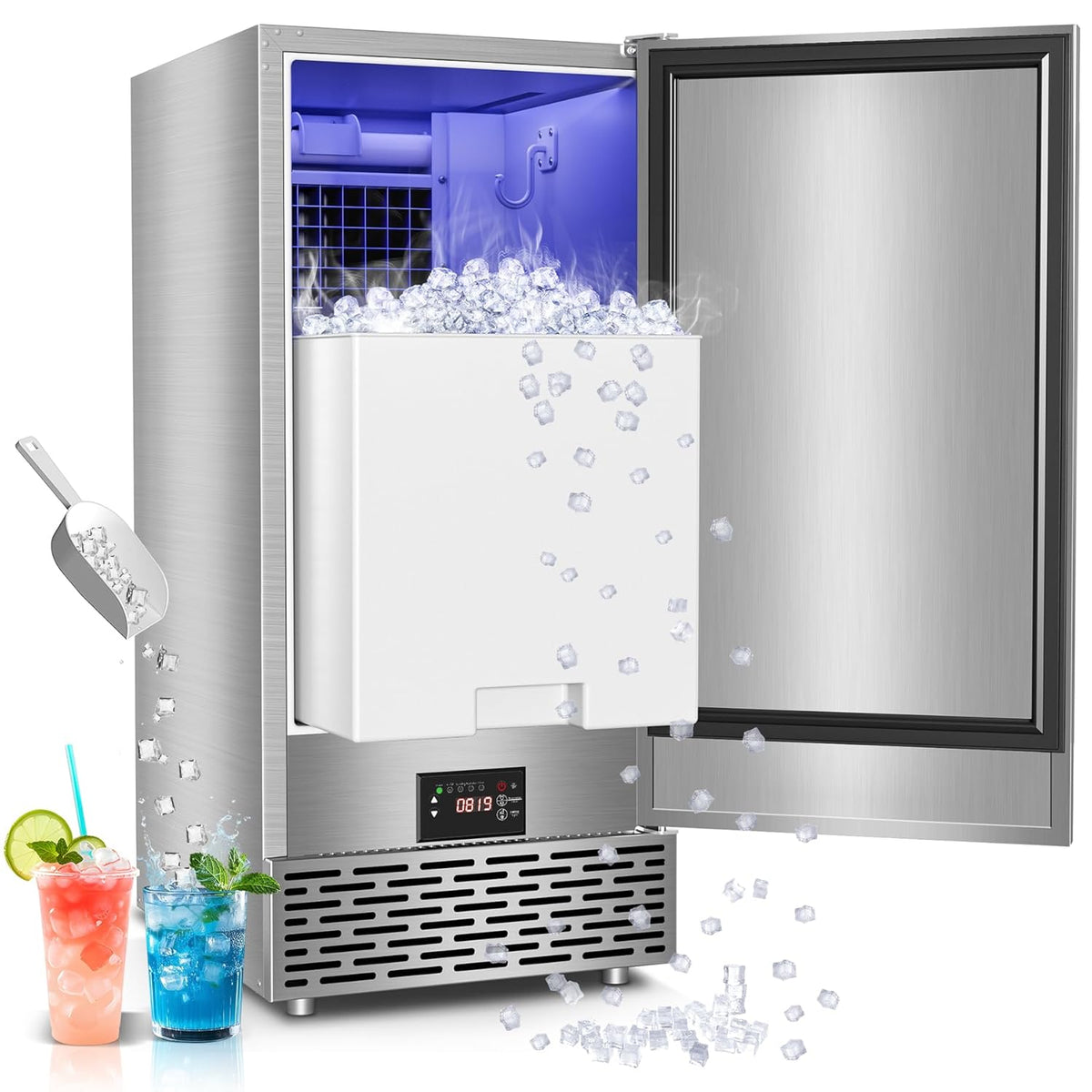 Under Counter Ice Maker, Ice Maker Machine Commercial, 120Lbs/24H with 35lbs Storage Bin, 40Pcs Cubes in 10Mins, Built in Ice Machine for Home Office Commercial
