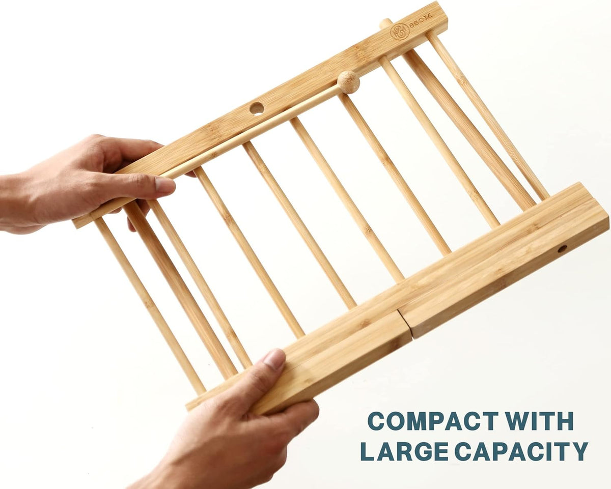 Bamboo Pasta Drying Rack with 8 Bars and Transfer Wand, Easy to Transfer for Drying Pasta and Cooking, Special Suspension Design for Large Storage, Gift for House Warming
