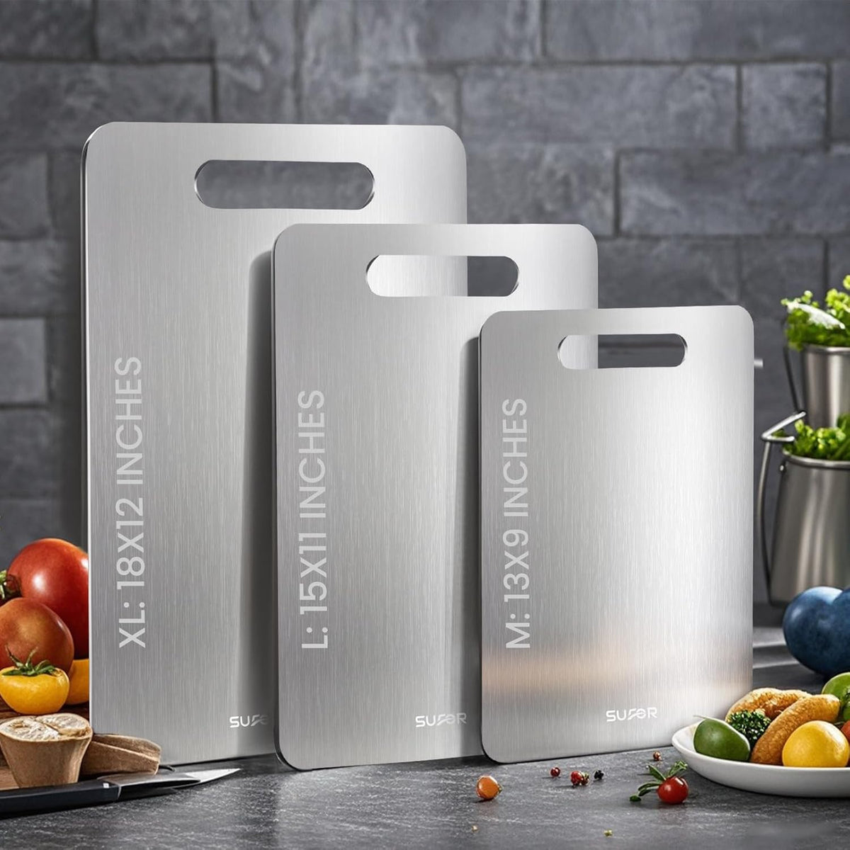 3 Pack Titanium Cutting Board,-100% Pure Titanium Cutting Boards For Kitche,Easy to clean, Double-sided food-grade Cutting Board For Cutting Meats, Fruits And Vegetables,M+L+XL