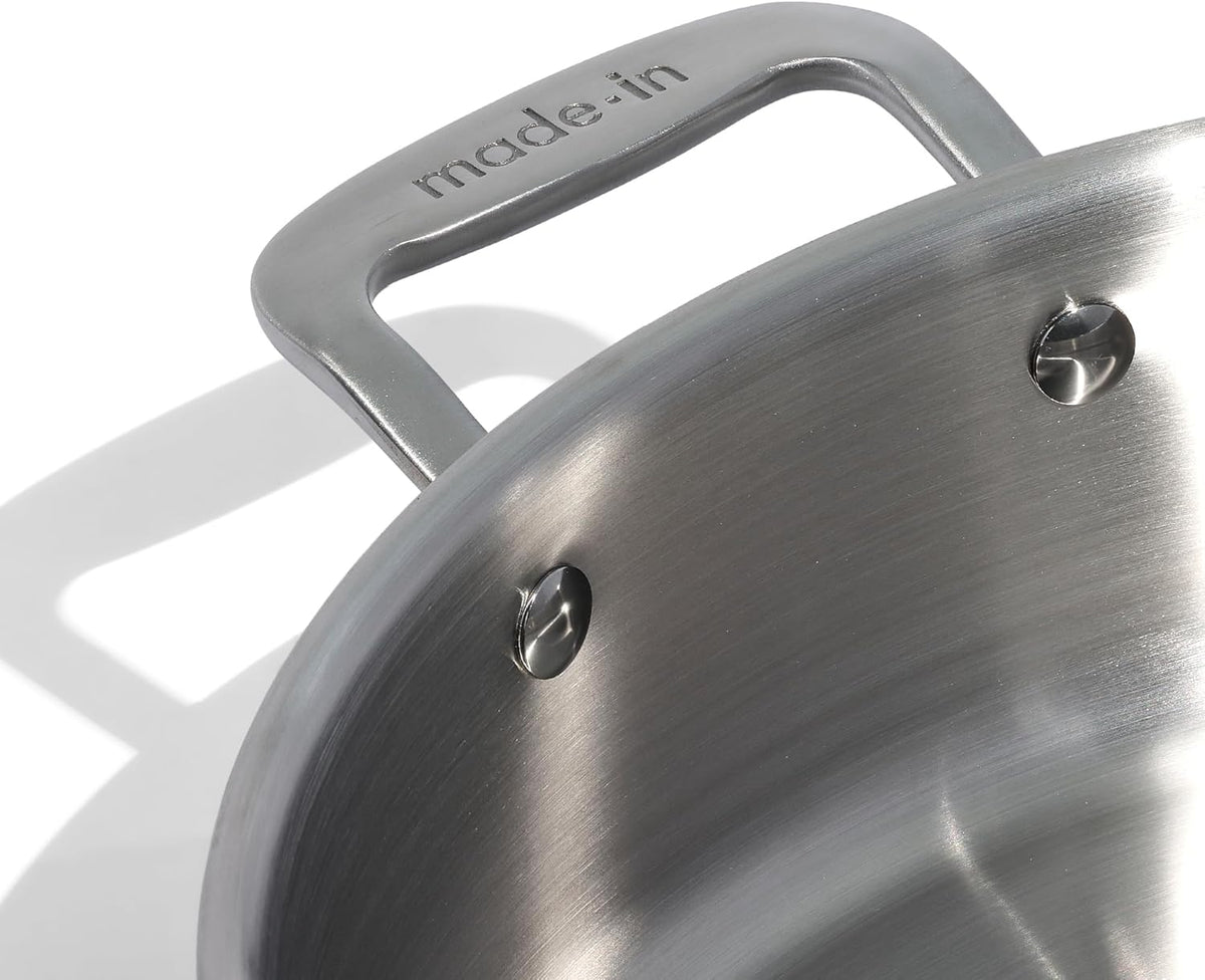 Made In Cookware - 6 Quart Stainless Steel Rondeau Pot w/Lid - 5 Ply Stainless Clad - Professional Cookware - Crafted in Italy - Induction Compatible