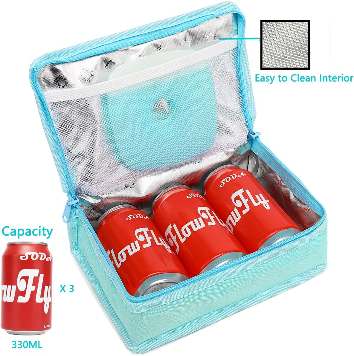 FlowFly Small Insulated Lunch box Portable Soft Bag Mini Cooler Thermal Meal Tote Kit with Handle for Work & School, Light Blue