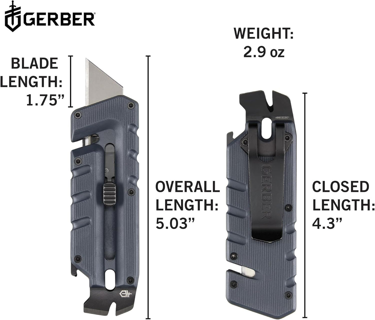Gerber Gear Prybrid, Box Cutter Retractable Blade, Heavy Duty Utility Knife with Pry Bar, Bottle Opener, and Wire Stripper - Multi tool Pocket Knife - EDC Gear - Blue