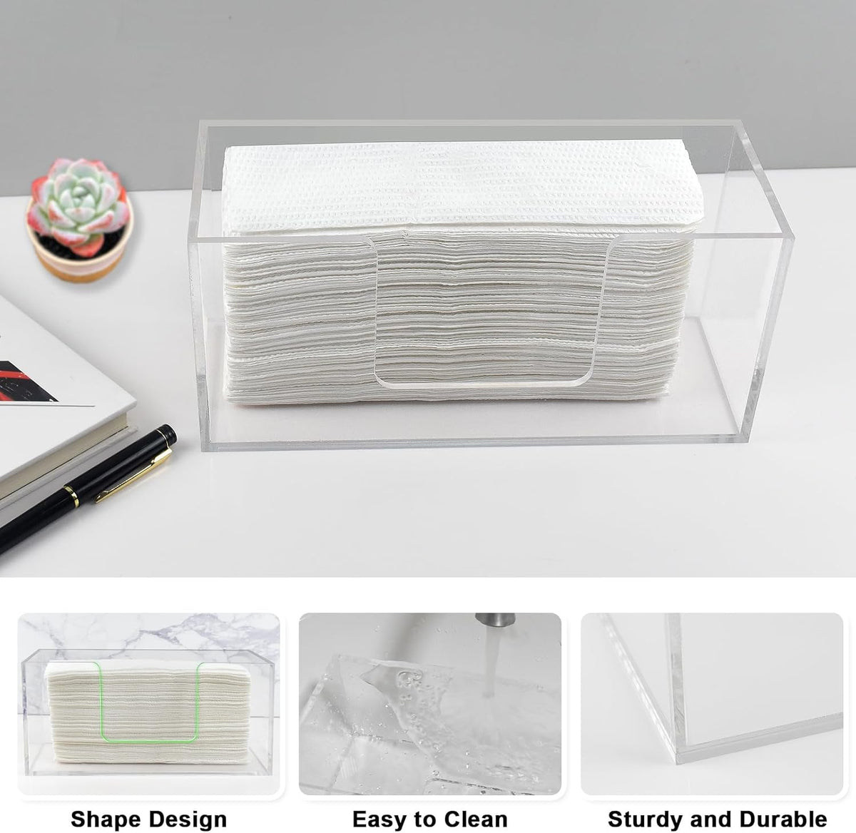 4Pack Acrylic Paper Towel Dispenser, Napkin Holder for Bathroom, Kitchen & Countertop – Paper Towel Holder Z-Fold/C-Fold/Multi-Fold Holder, Shatter-Resistant & Space-Saving (4)