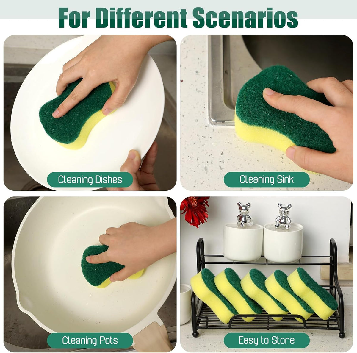 Tanlade 60 Pcs Individually Wrapped Sponges Kitchen Bulk Non Scratch Scouring Sponges for Dishes Household Cleaning Travel Apartments Hotel Car