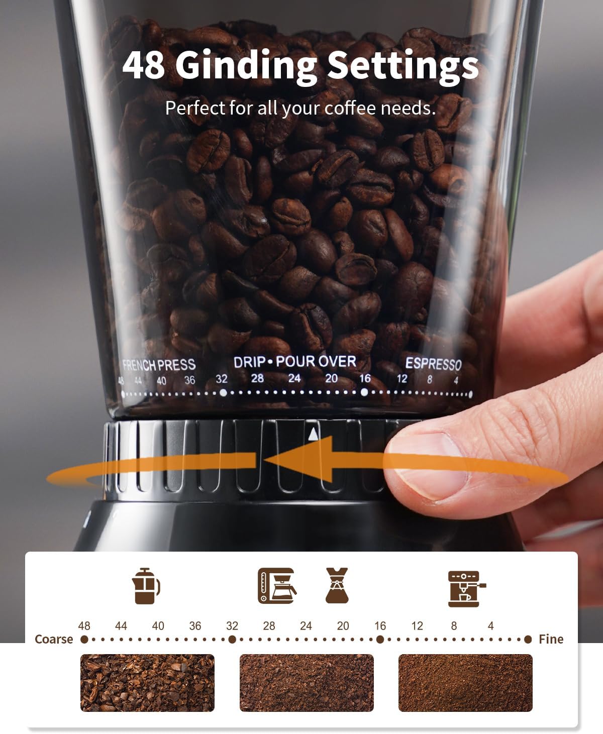 SHARDOR Professional Conical Burr Coffee Grinder, Coffee Bean Grinder with 48 Grind Settings for Espresso, Drip & French Press, Upgraded Anti-Static Technology, Precision Timer, Black