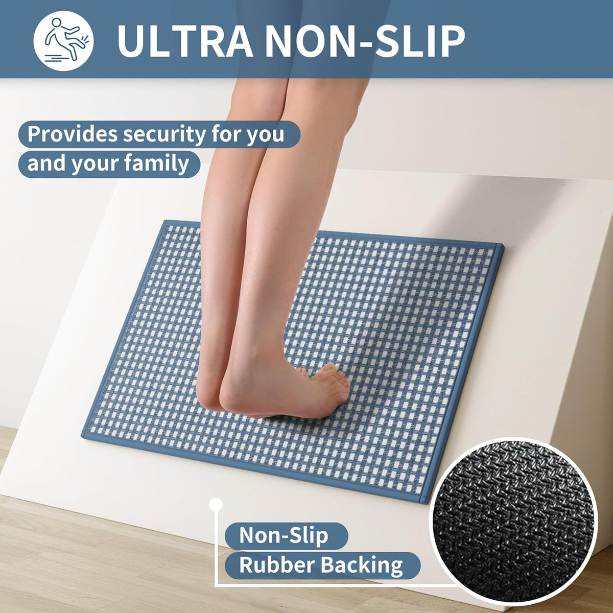 Kitchen Mats for Floor, Super Absorbent Kitchen Rugs Non Slip Washable, Rubber Backing Soft Chenille Braided Kitchen Runner Rug Standing Mat Sink Mat, Easy to Clean, Blue 17"x28"