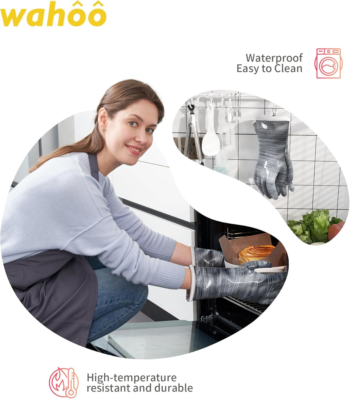 wahoo Liquid Silicone Smoker Oven Gloves, Food-Contact Grade, Heat Resistant Gloves for Cooking, Grilling, Baking, Grey, XL