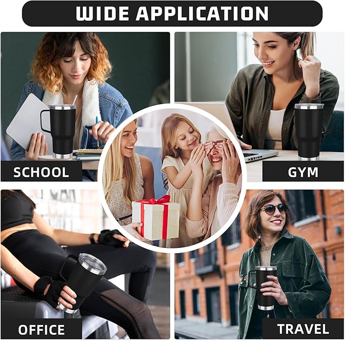20 oz Tumbler with Handle Stainless Steel Insulated Coffee Mug Tumbler with Lid and Straw Double Wall Vacuum Insulated Coffee Mug Leak Proof Travel Mug Tumbler for Hot and Cold Drink (Black,1pack)