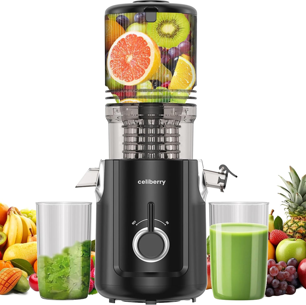 Cold Press Juicer Machines, 5.3” Large Feed Chute Slow Masticating Juicer for Whole Fruits & Vegetables, 300W Quiet Juice Extractor, Easy to Clean, Anti-Clog, No Drip, 99% High Juice Yield