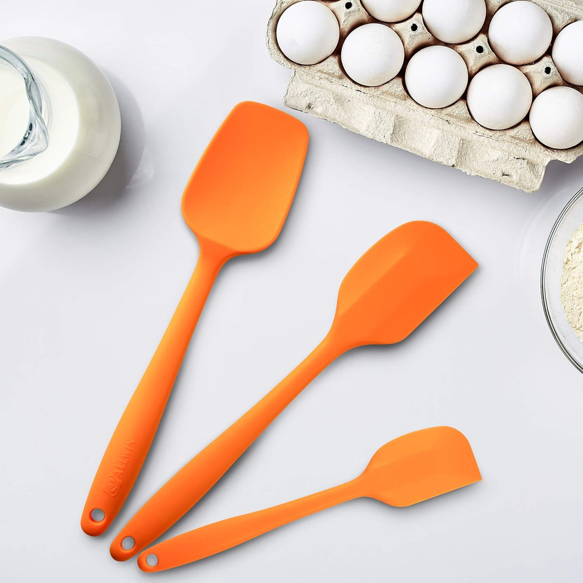 Silicone Spatula 3-piece Set, Ergonomic Handle High Heat-Resistant Spatulas, Non-stick Rubber Spatulas with Stainless Steel Core, Orange