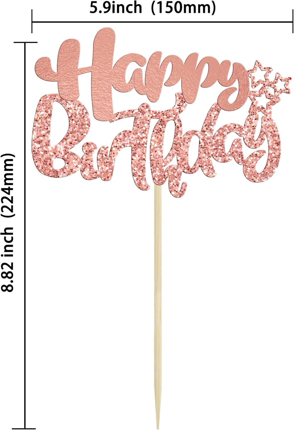 Ephlyn 24Pcs Rose Gold Happy Birthday Cupcake Toppers for Baby Shower, Kids, Boys, Girls Birthday & Anniversary Parties