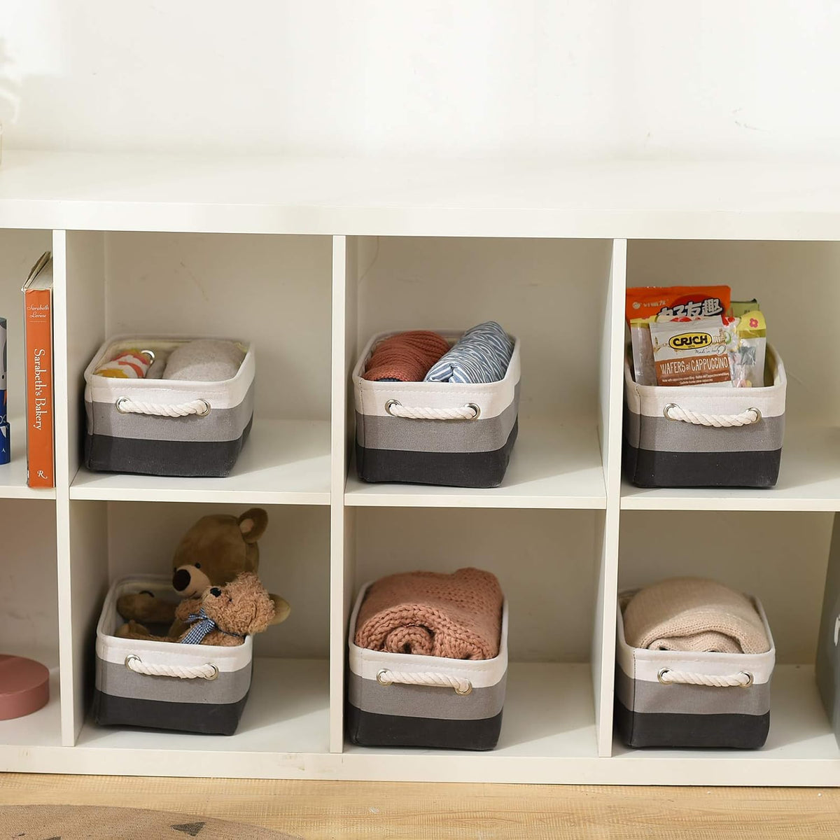 Small Storage Baskets for Shelves,Fabric Storage Baskets for Closet,Rectangular Collapsible Baskets for organizing Clothes,Books,Gifts