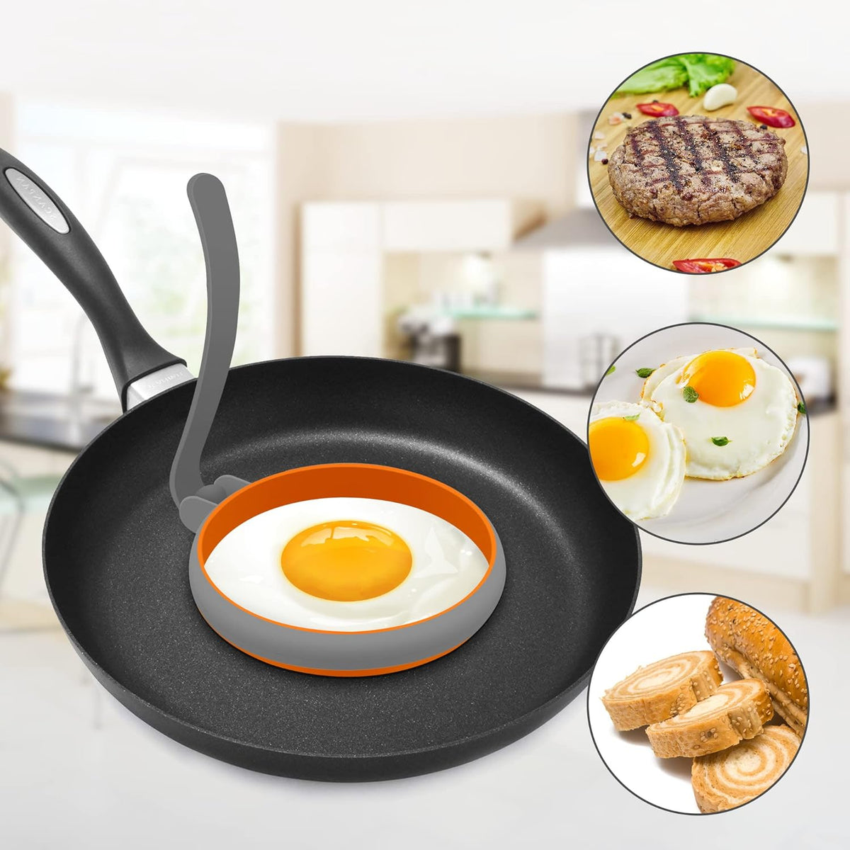 Silicone Egg Molds Pancake Molds for Kids, Silicone Egg Rings Pack of 4 for Frying Eggs, Nonstick Silicone Egg Mcmuffin Maker Pancake Rings