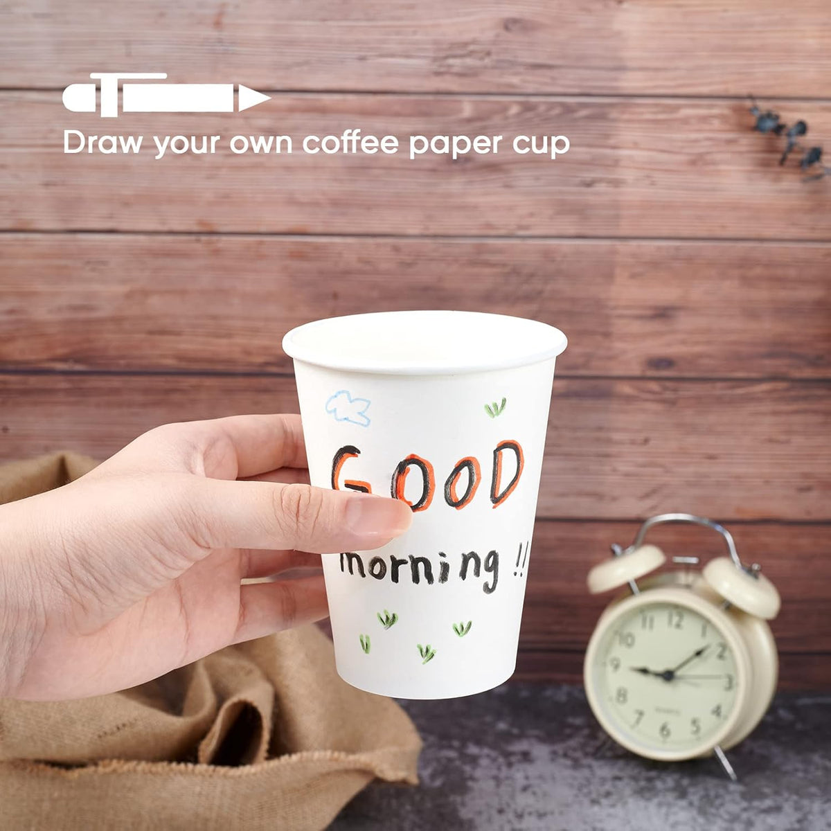 LITOPAK 240 Pack 12 oz Disposable Paper Coffee Cup, White Paper Hot Coffee Cups, Suitable for Party, Picnic, Travel, and Events